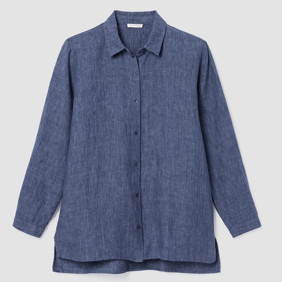 Eileen Fisher Washed Organic Linen Delave Collared Shirt Size M - Picture 3 of 8